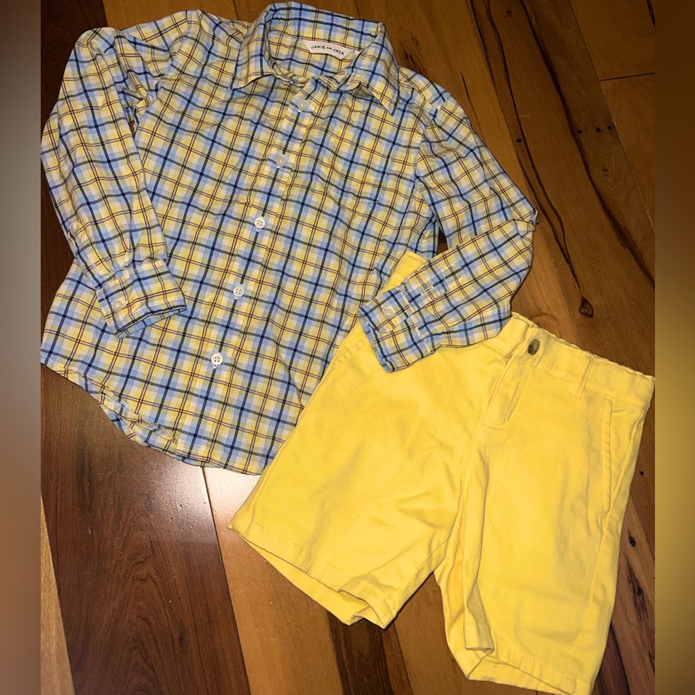 Janie and jack dress shirt and shorts boys size 5 euc